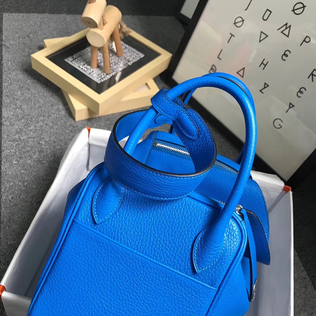 Hermès（爱马仕）水妖蓝 原厂御用顶级TC 皮 Lindy 30 银扣