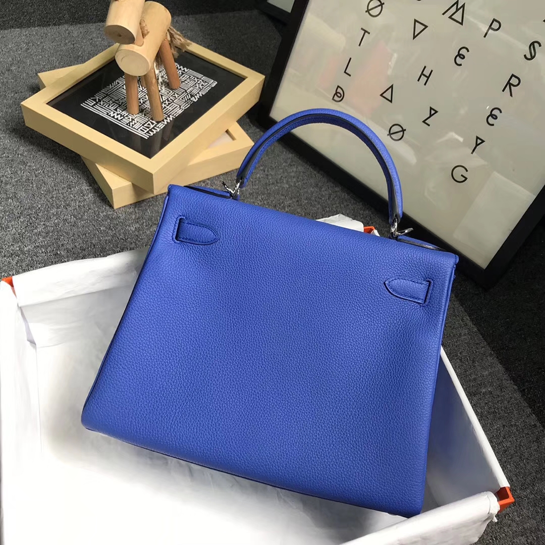 Hermès（爱马仕）7E 明蓝色 原厂御用顶级小牛皮 Kelly 28 银扣
