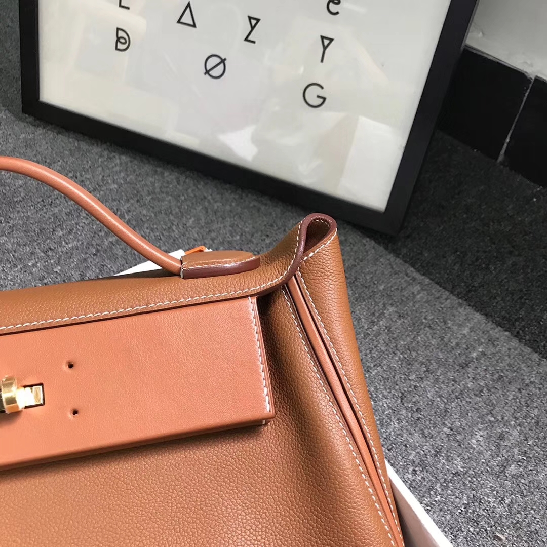 Hermès（爱马仕）金棕色 原厂御用顶级小牛皮拼Swift 皮 2424 金扣