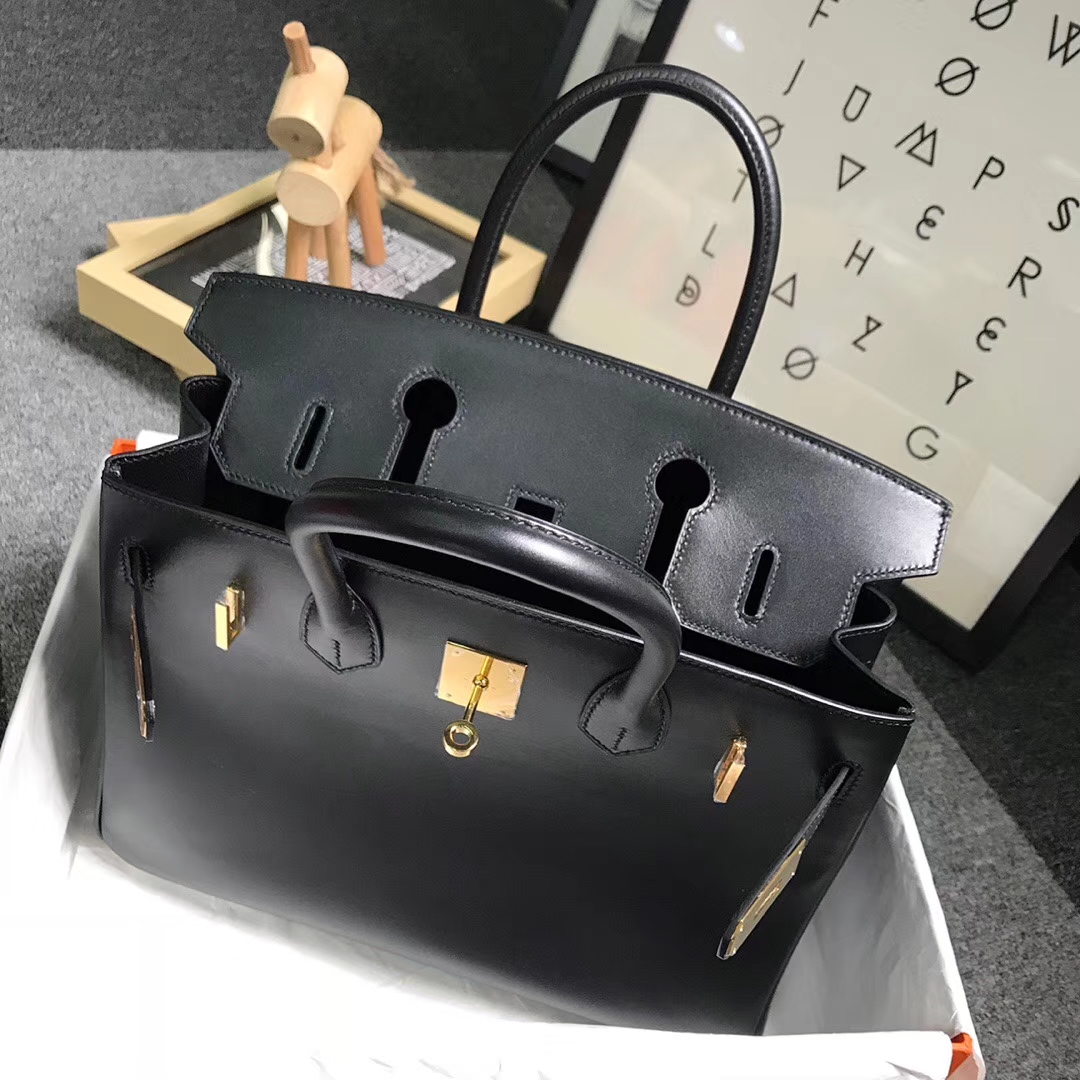 Hermès（爱马仕）黑色 原厂御用顶级Box 皮 Birkin 30 金扣