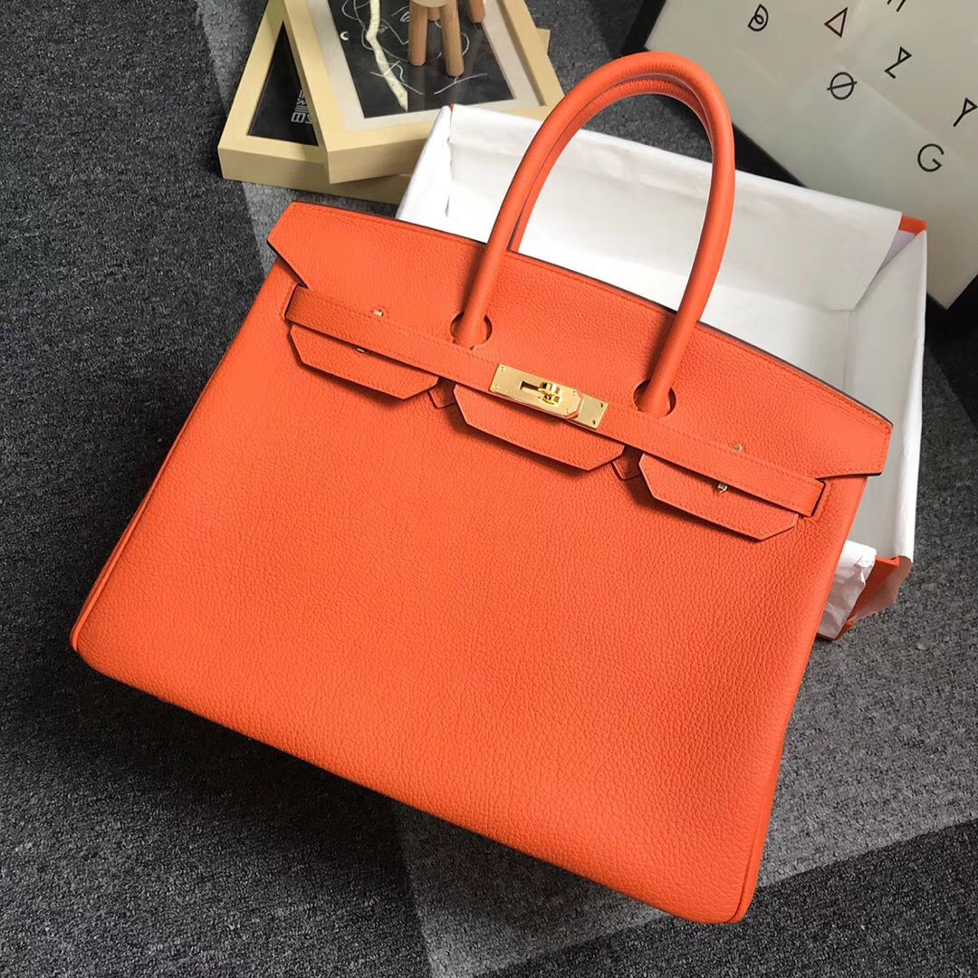 Hermès（爱马仕）橙色 原厂御用顶级小牛皮 Birkin 35 金扣