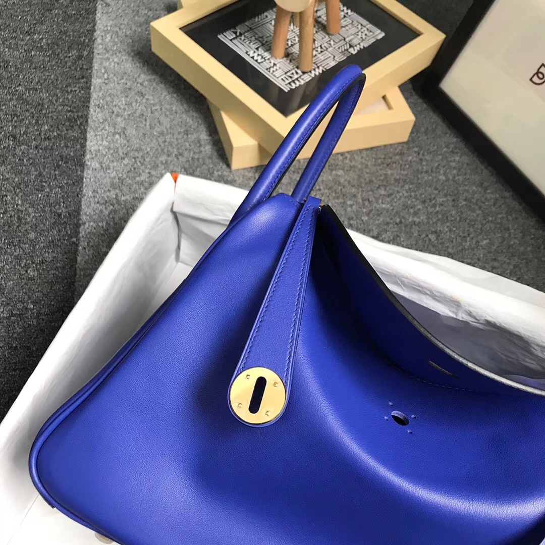 Hermès（爱马仕）电光蓝 原厂御用顶级Swift 皮 Lindy 30 金扣