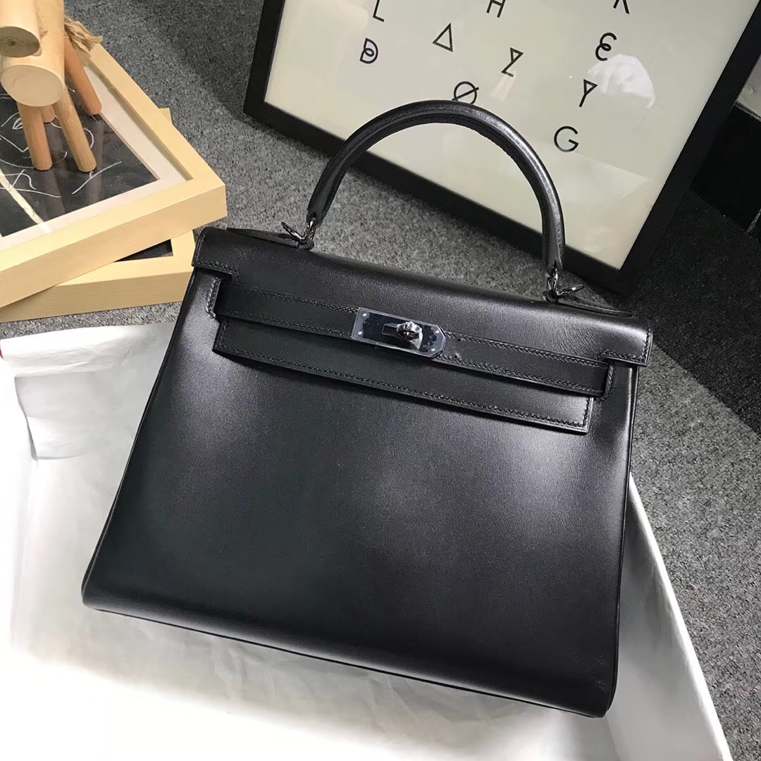 Hermès（爱马仕）CK89 黑色 原厂御用顶级Box 皮 Kelly 28 内缝 黑扣