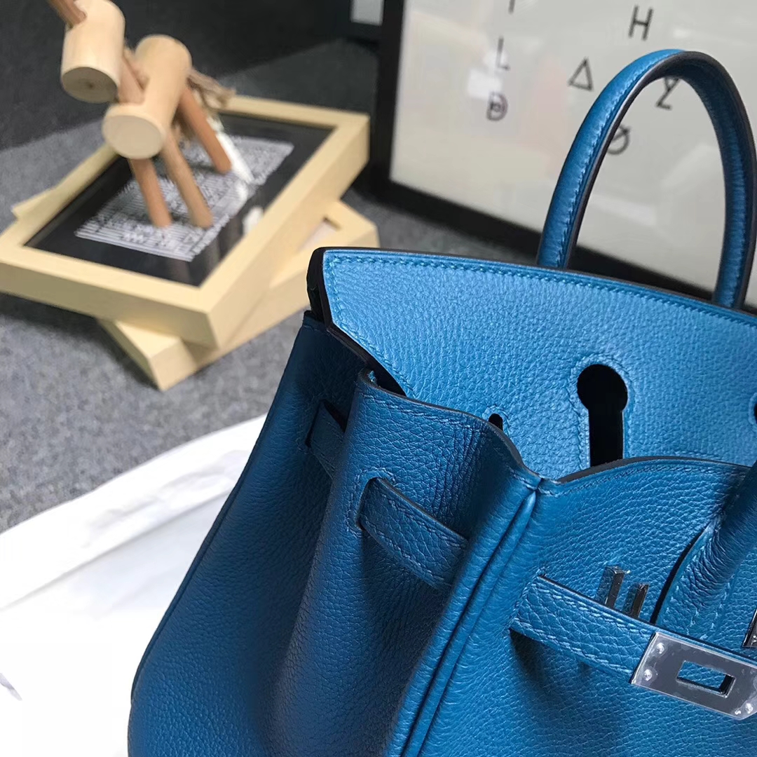 Hermès（爱马仕）7W伊兹密尔蓝 原厂御用顶级小牛皮 Birkin 25 银扣