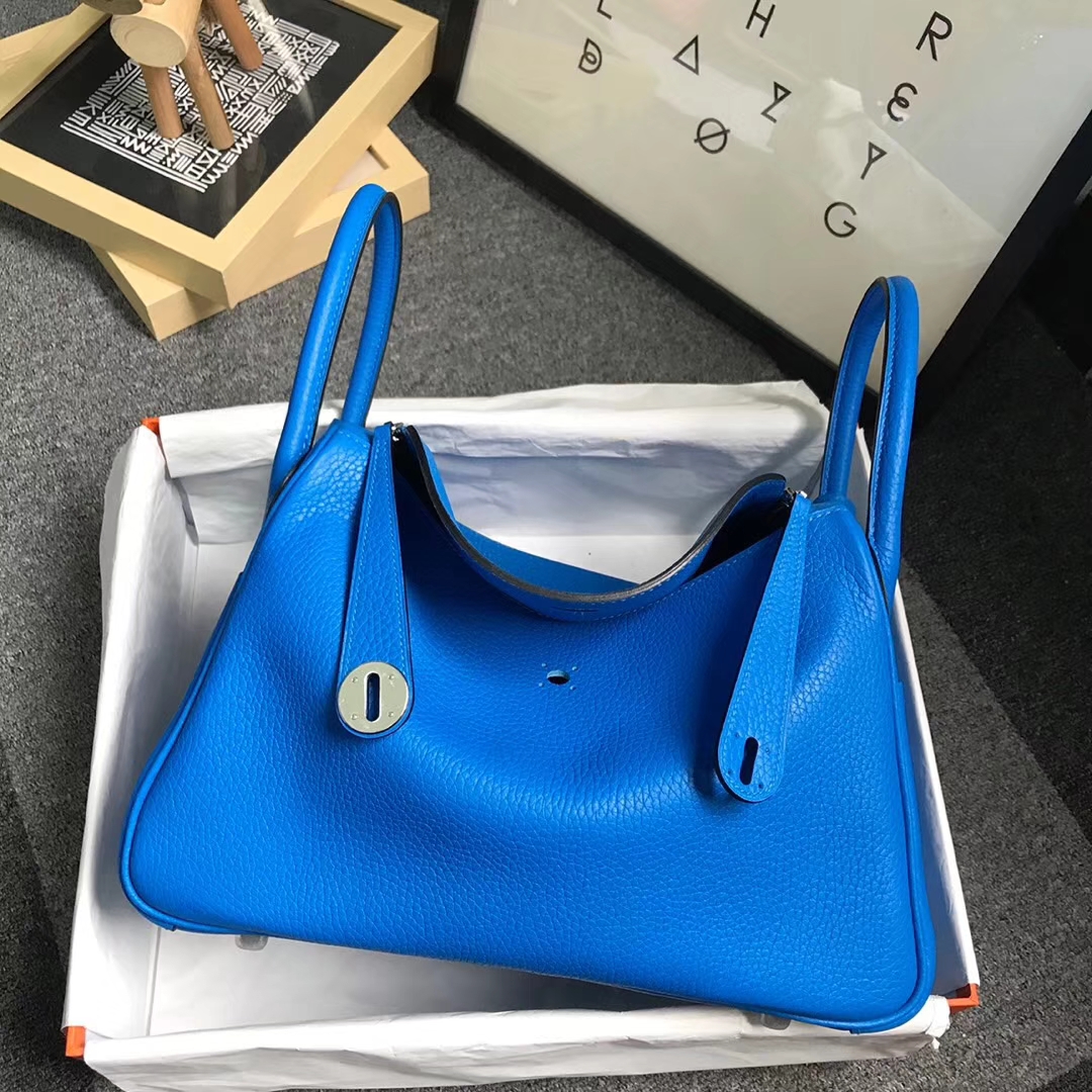 Hermès（爱马仕）水妖蓝 原厂御用顶级TC 皮 Lindy 30 银扣