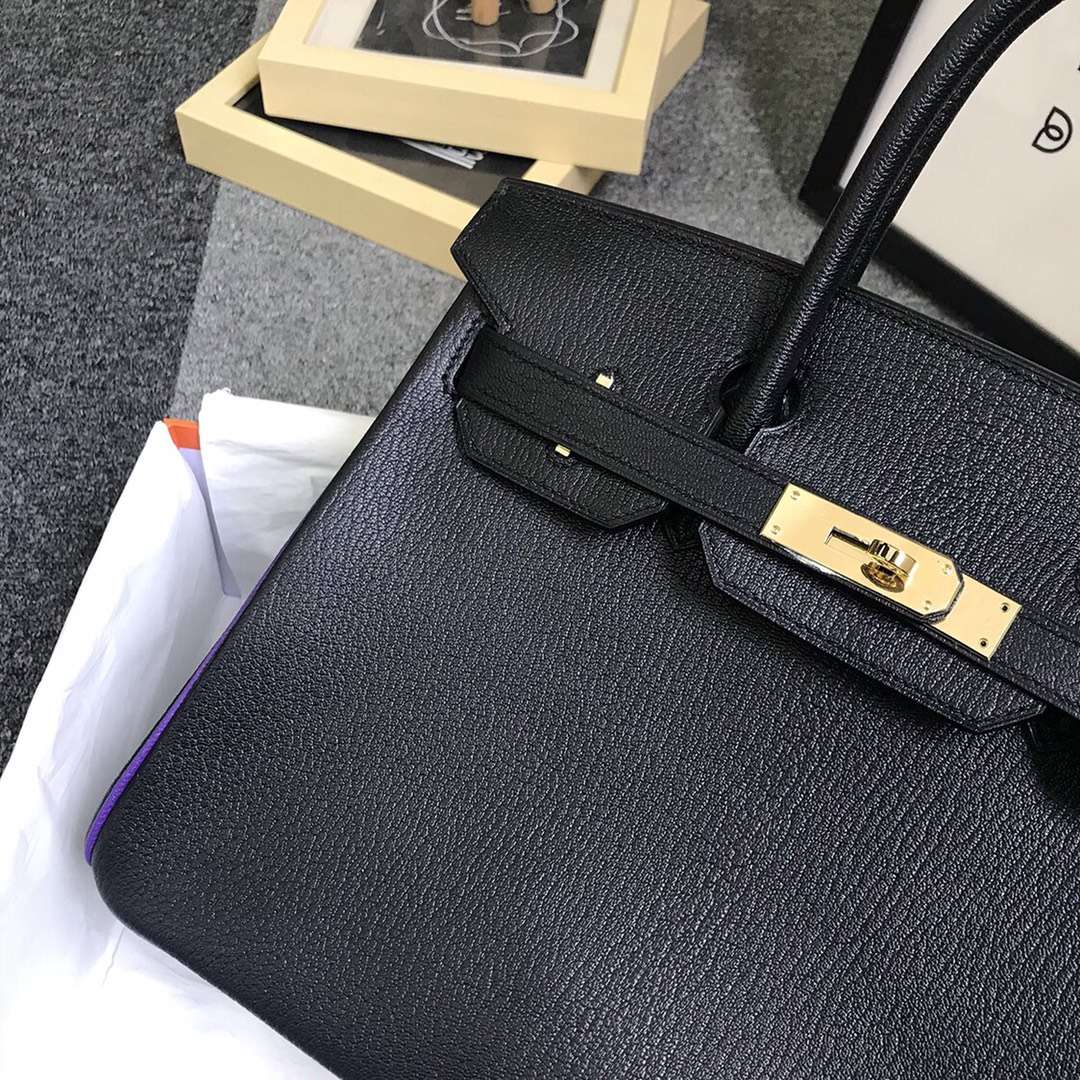 Hermès（爱马仕）CK89黑色拼9W梦幻紫 原厂御用顶级山羊皮 Birkin 30 金扣