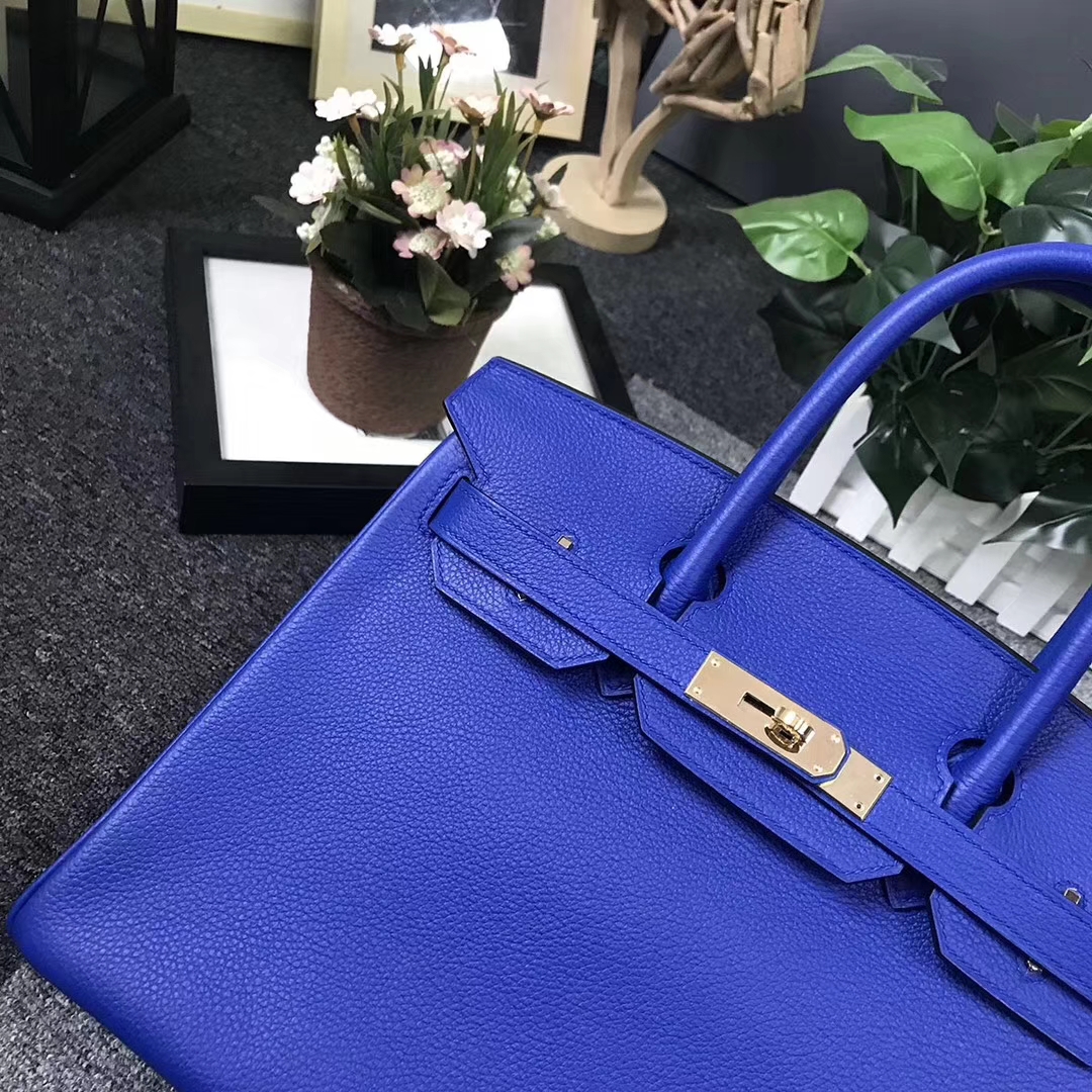 Hermès（爱马仕）新色 琉璃蓝 原厂御用顶级小牛皮 Birkin 30 金扣 现货