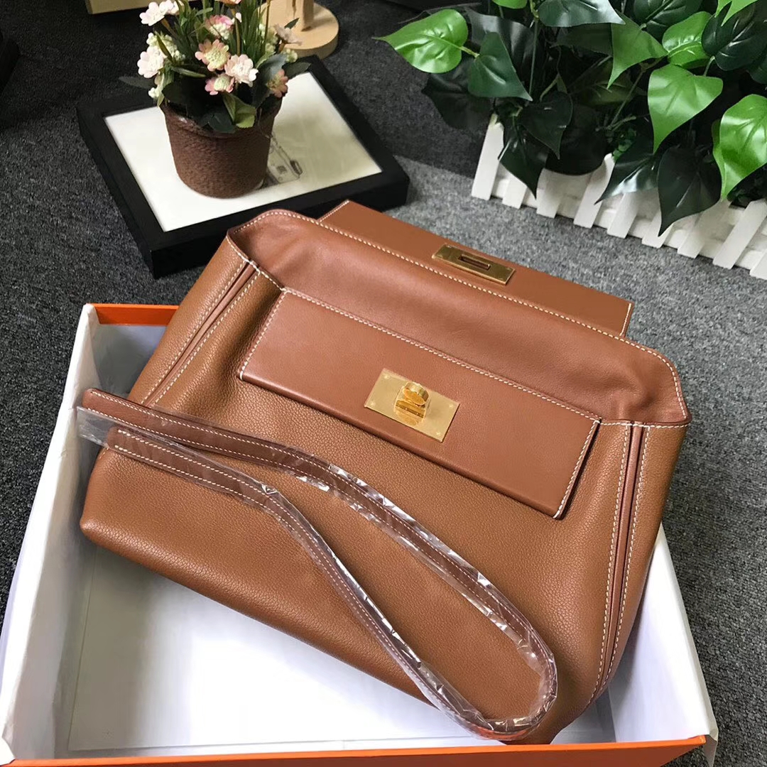Hermès（爱马仕）C37 金棕色 原厂御用顶级小牛皮拼Swift 皮 2424 金扣