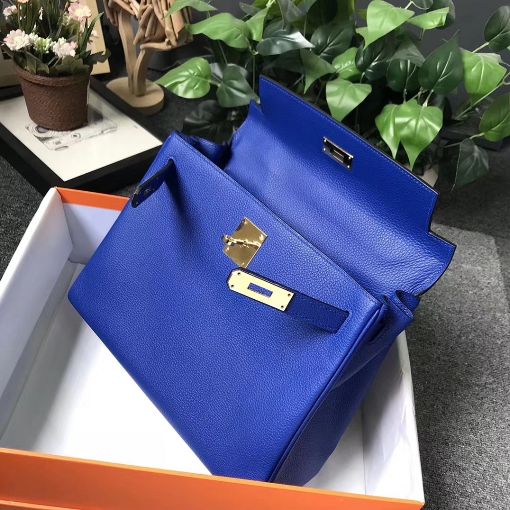 Hermès（爱马仕）琉璃蓝 原厂御用顶级小牛皮 Kelly 28 金扣 现货