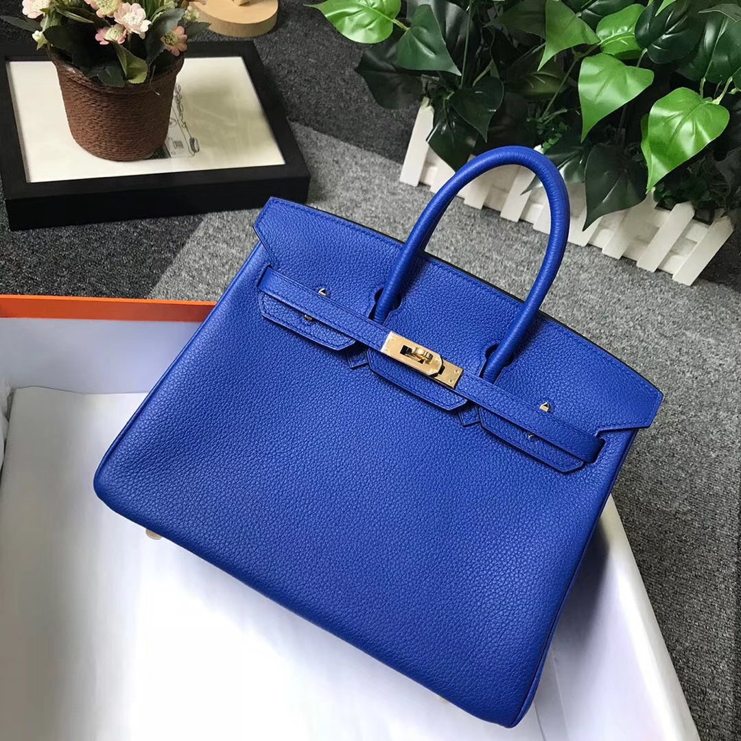 Hermès（爱马仕）琉璃蓝 原厂御用顶级小牛皮 Birkin 25 金扣 现货