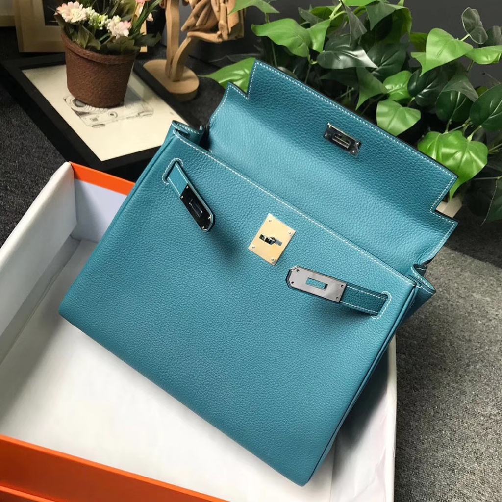 Hermès（爱马仕）牛仔蓝 原厂御用顶级小牛皮 Kelly 28 银扣 现货