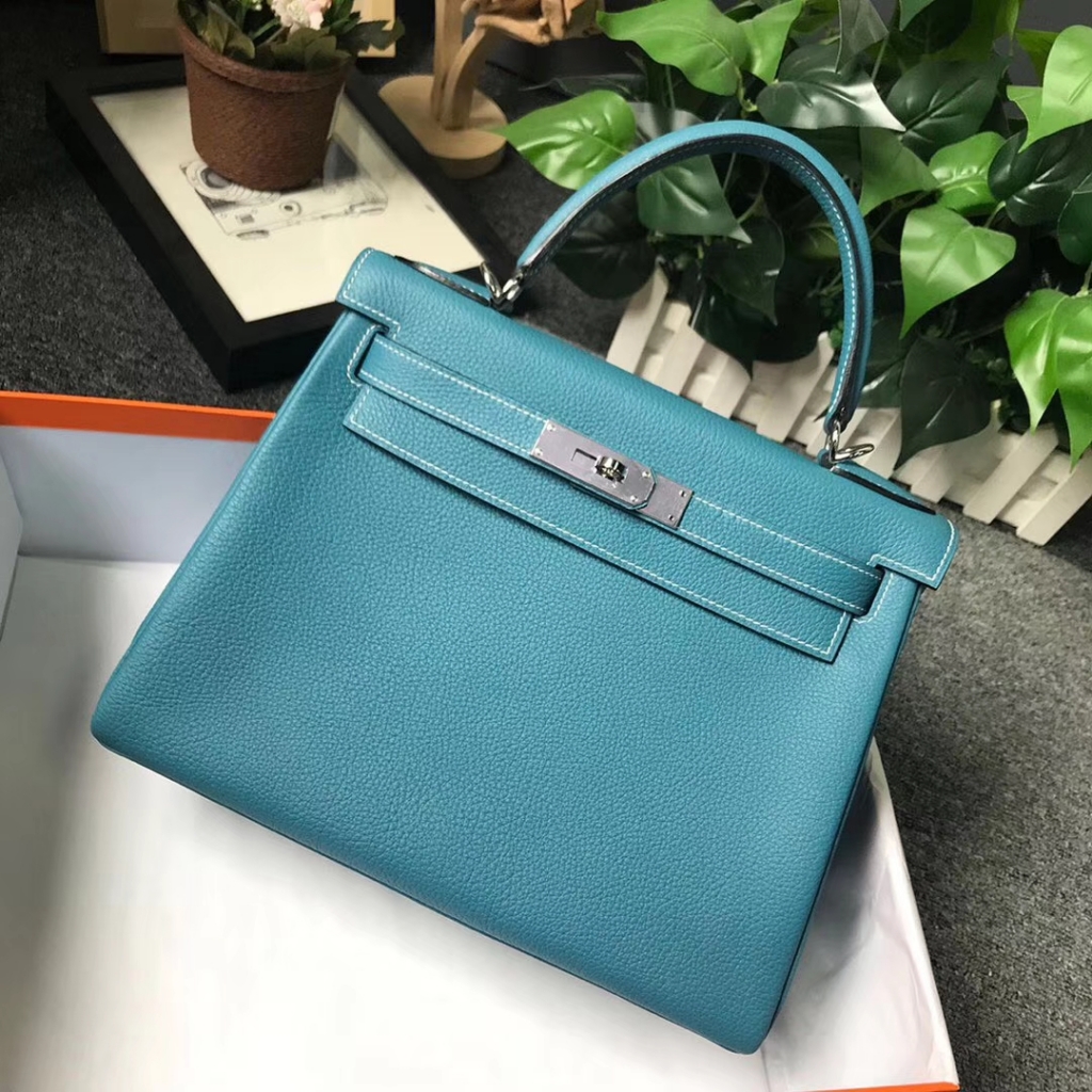 Hermès（爱马仕）牛仔蓝 原厂御用顶级小牛皮 Kelly 28 银扣 现货