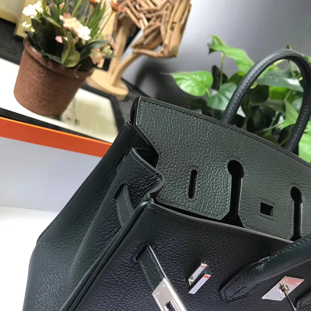 Hermès（爱马仕）柏树绿 原厂御用顶级小牛皮 Birkin 25 银扣 现货