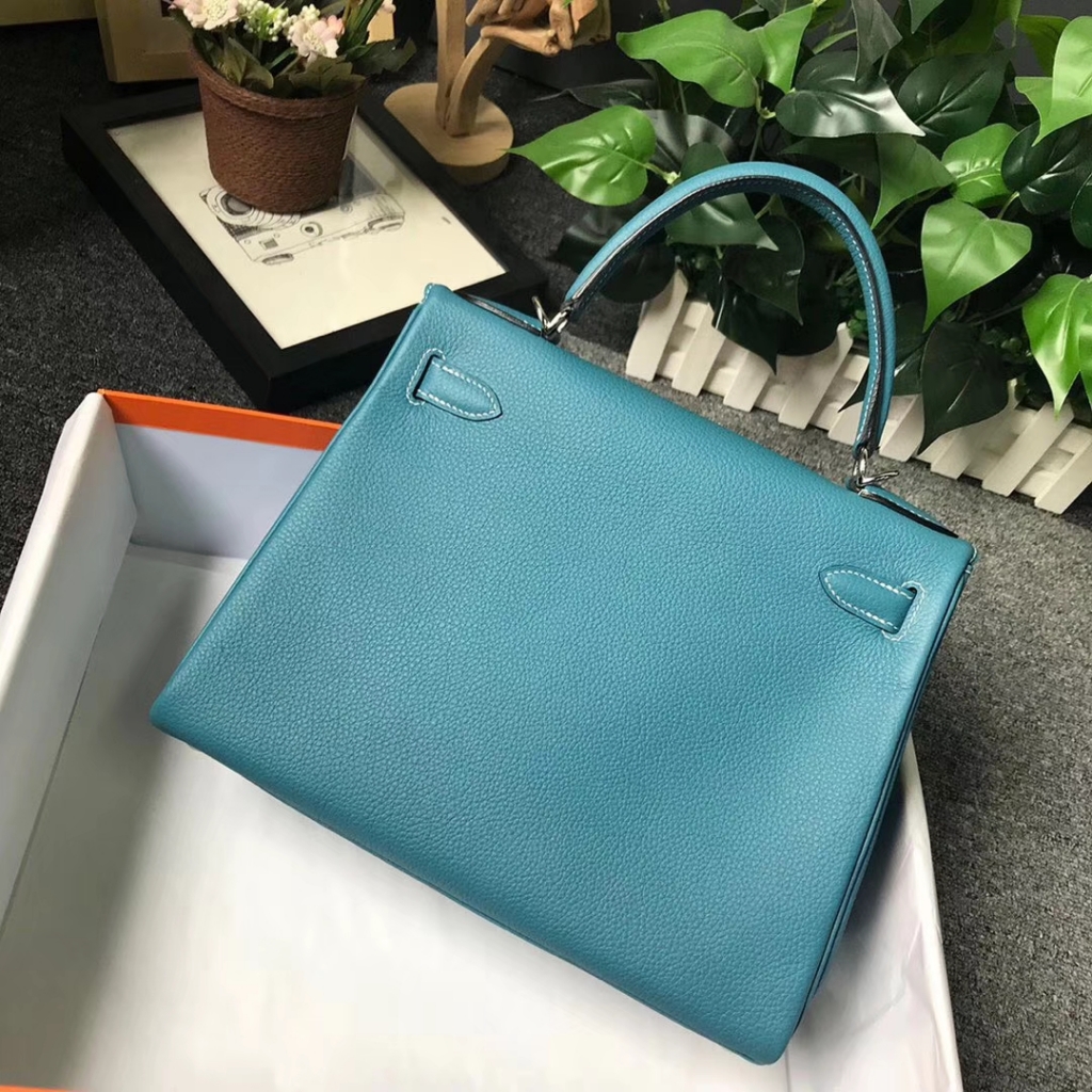 Hermès（爱马仕）牛仔蓝 原厂御用顶级小牛皮 Kelly 28 银扣 现货