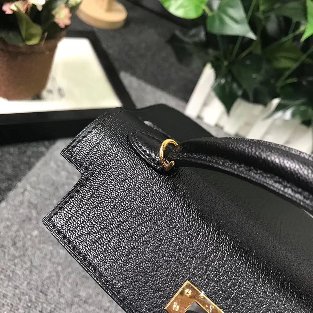 Hermès（爱马仕）CK89 黑色 原厂御用顶级山羊皮 Mini Kelly 二代 金扣