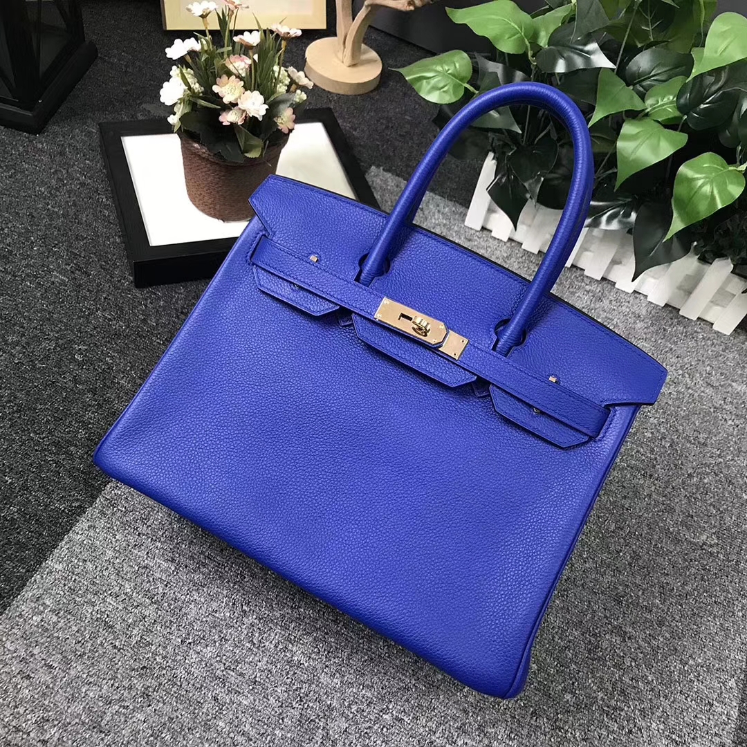 Hermès（爱马仕）新色 琉璃蓝 原厂御用顶级小牛皮 Birkin 30 金扣 现货