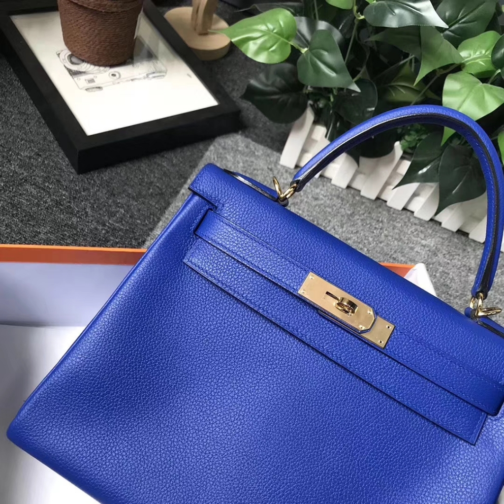 Hermès（爱马仕）琉璃蓝 原厂御用顶级小牛皮 Kelly 28 金扣 现货