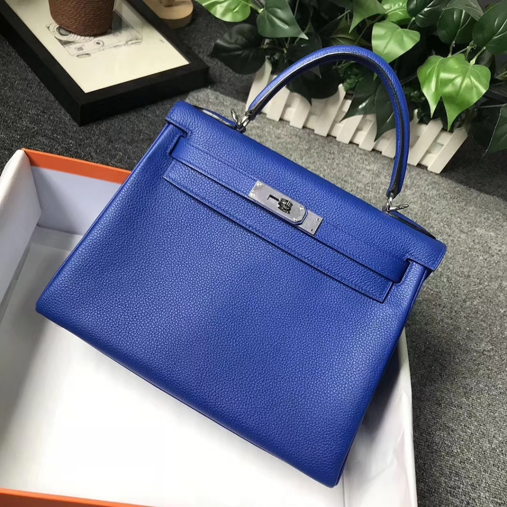 Hermès（爱马仕）琉璃蓝 原厂御用顶级小牛皮 Kelly 28 金扣 现货