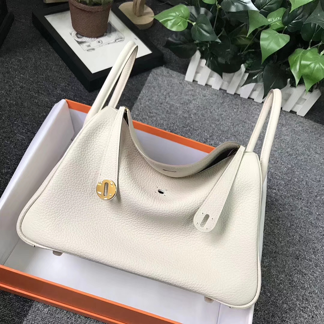 Hermès（爱马仕）奶昔白 原厂御用顶级TC 皮 Lindy 30 金扣