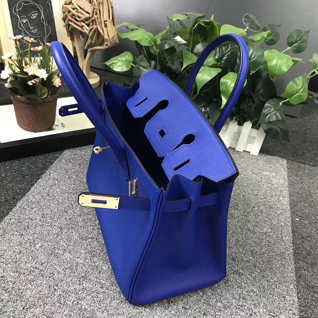 Hermès（爱马仕）新色 琉璃蓝 原厂御用顶级小牛皮 Birkin 30 金扣 现货