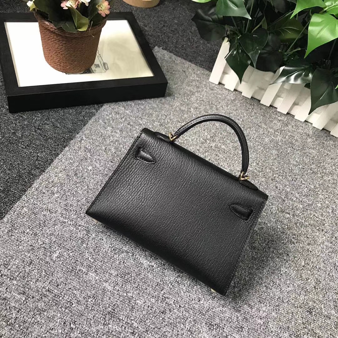 Hermès（爱马仕）CK89 黑色 原厂御用顶级山羊皮 Mini Kelly 二代 金扣