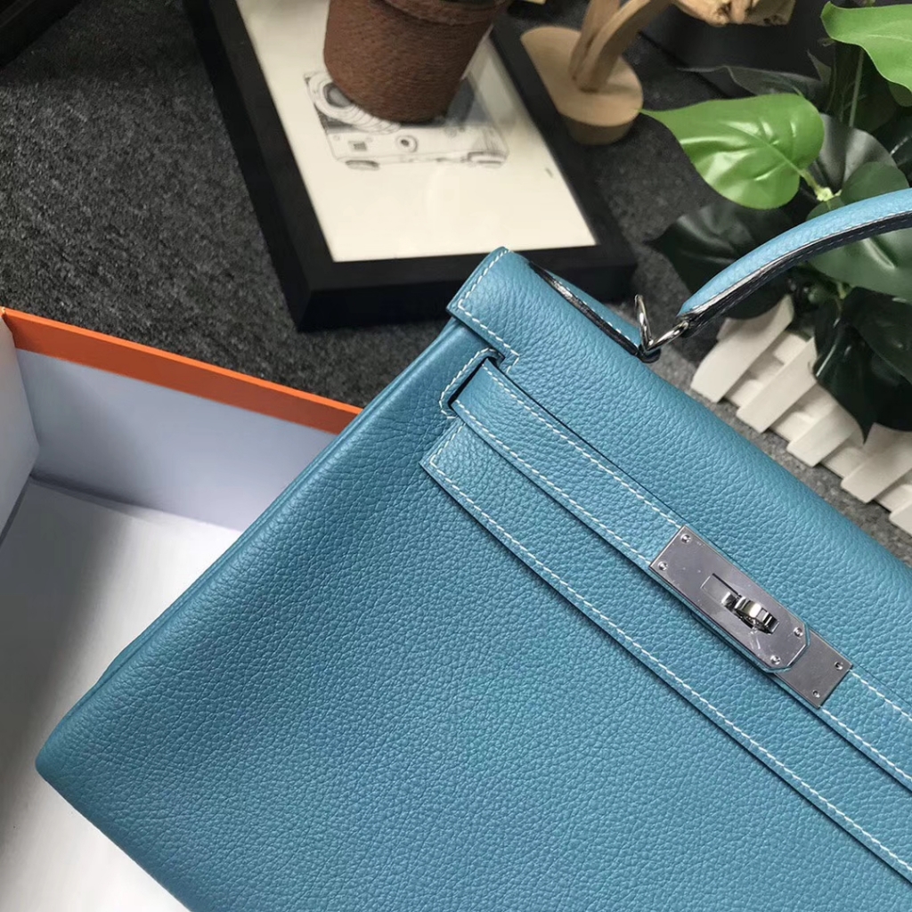 Hermès（爱马仕）牛仔蓝 原厂御用顶级小牛皮 Kelly 28 银扣 现货