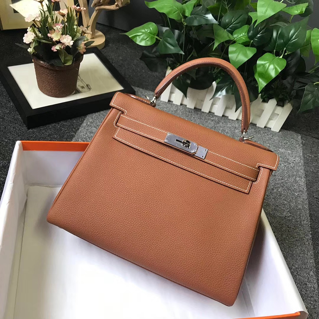 Hermès（爱马仕）C37 金棕色 原厂御用顶级小牛皮 Kelly 28 银扣 现货