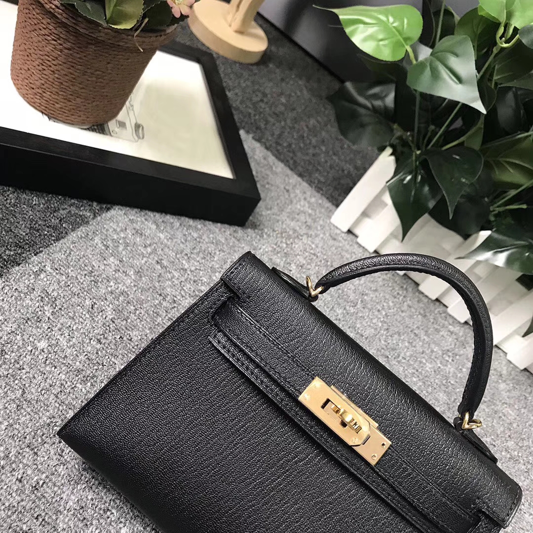 Hermès（爱马仕）CK89 黑色 原厂御用顶级山羊皮 Mini Kelly 二代 金扣