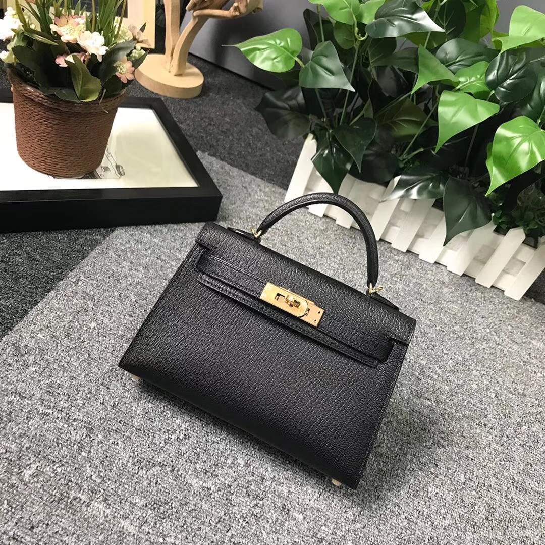 Hermès（爱马仕）CK89 黑色 原厂御用顶级山羊皮 Mini Kelly 二代 金扣