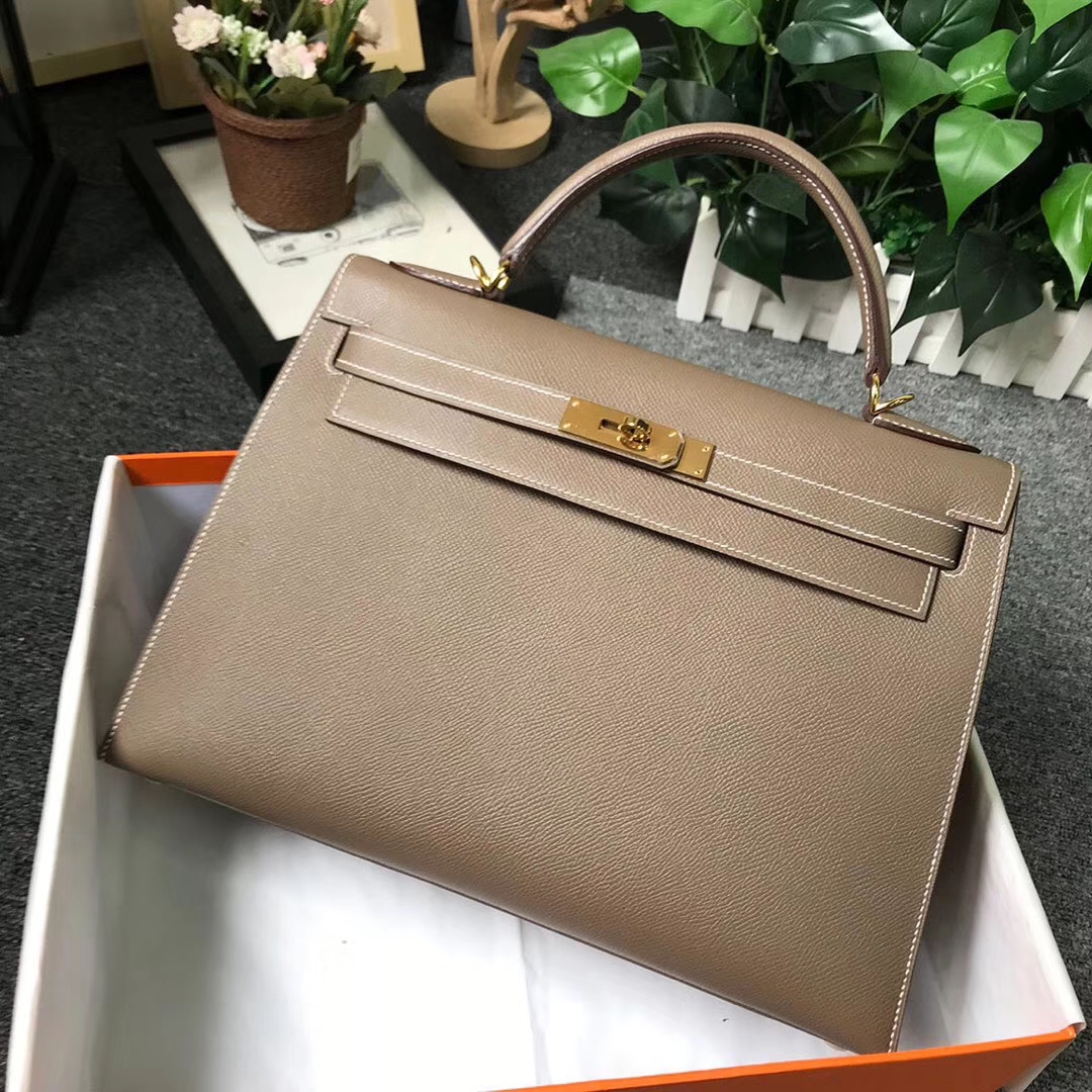 Hermès（爱马仕）CK18 大象灰 原厂御用顶级Epsom 皮 Kelly 32 外缝 金扣