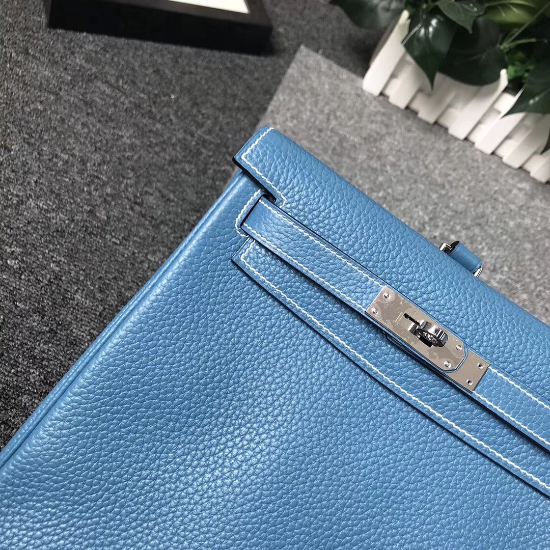 Hermès（爱马仕）牛仔蓝 原厂御用顶级TC 皮 Kelly ado 银扣 现货