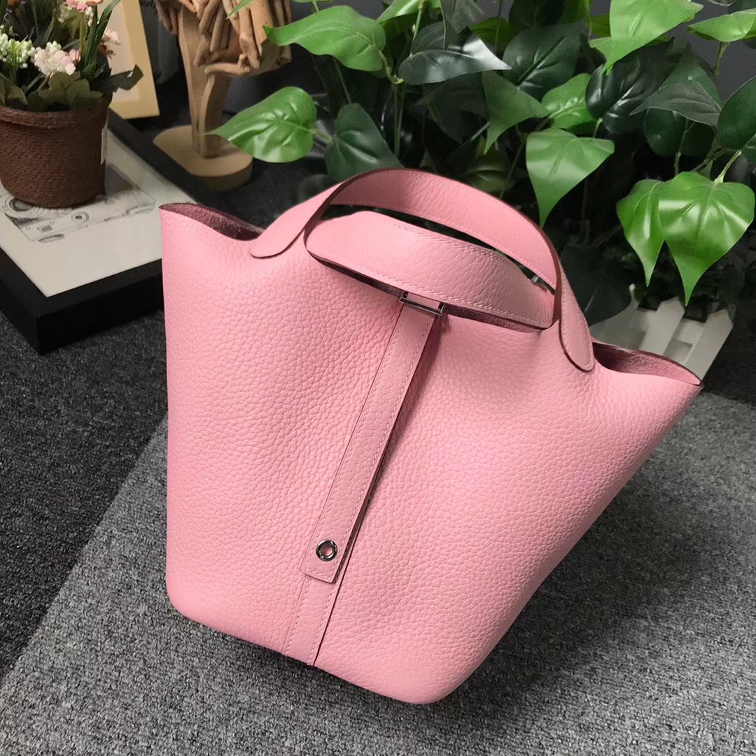 Hermès（爱马仕）3Q新樱花粉 原厂御用顶级TC 皮 Picotin  Lock 18cm 银扣