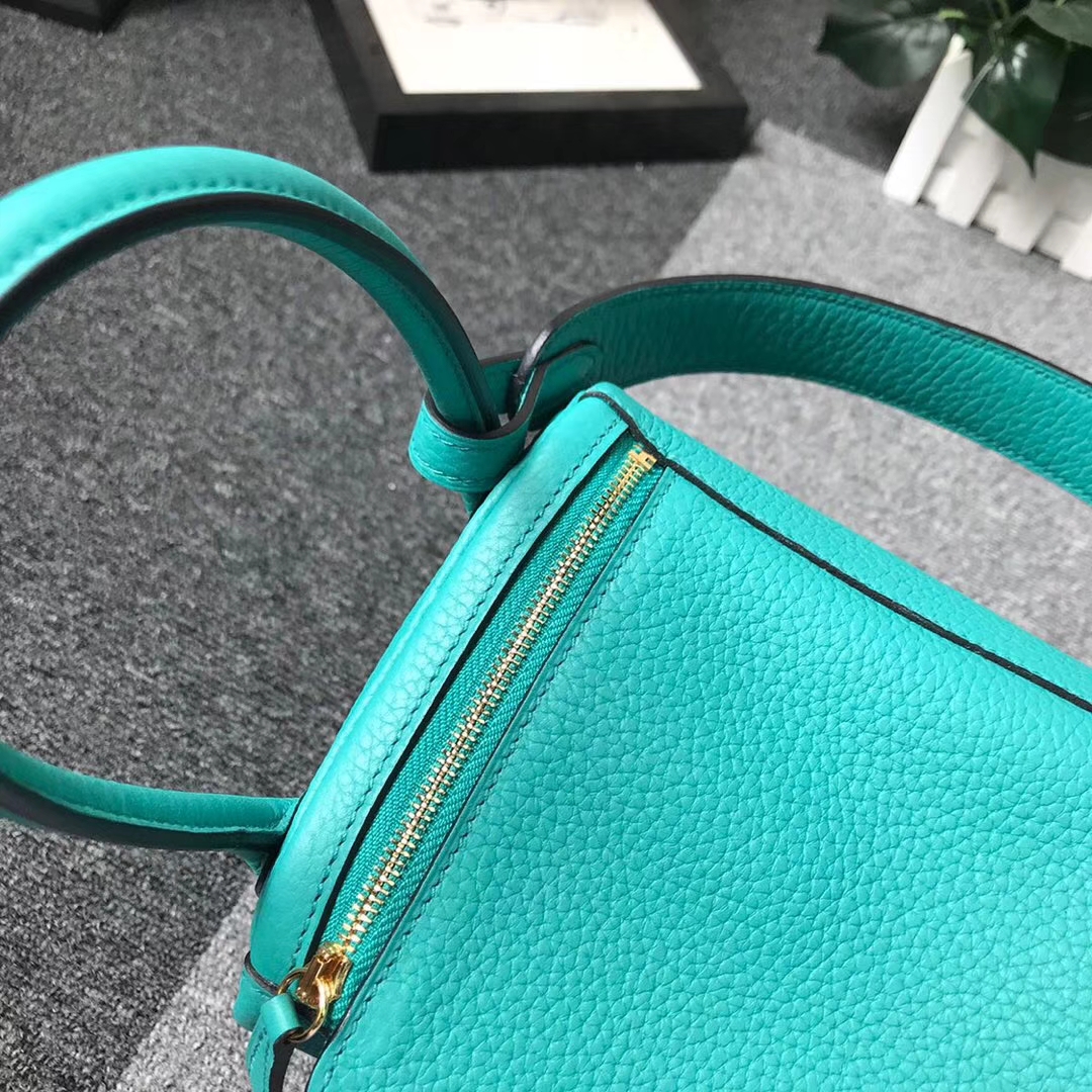 Hermès（爱马仕）7F孔雀蓝 原厂御用顶级TC 皮 Lindy 26 金扣