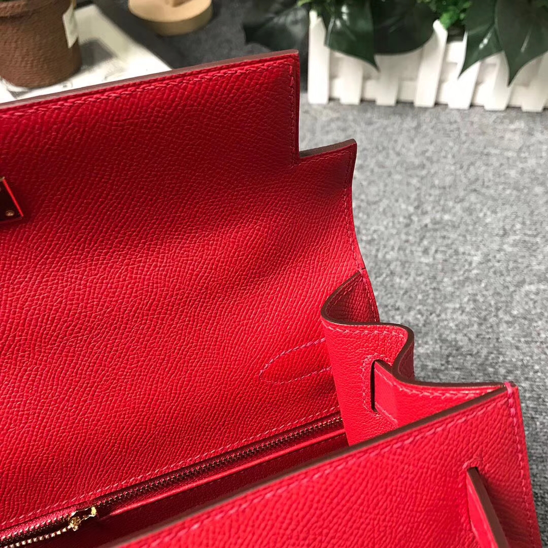 Hermès（爱马仕）Q5 中国红 糖果红 原厂御用顶级Epsom 皮 Kelly 28 外缝 金扣 现货