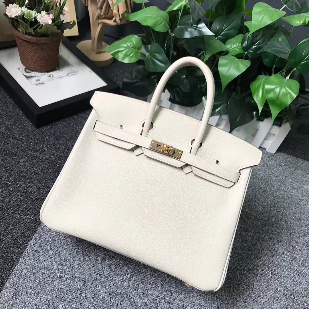 Hermès（爱马仕）奶昔白内拼U4丝绒绿 原厂御用顶级小牛皮 Birkin 25 金扣