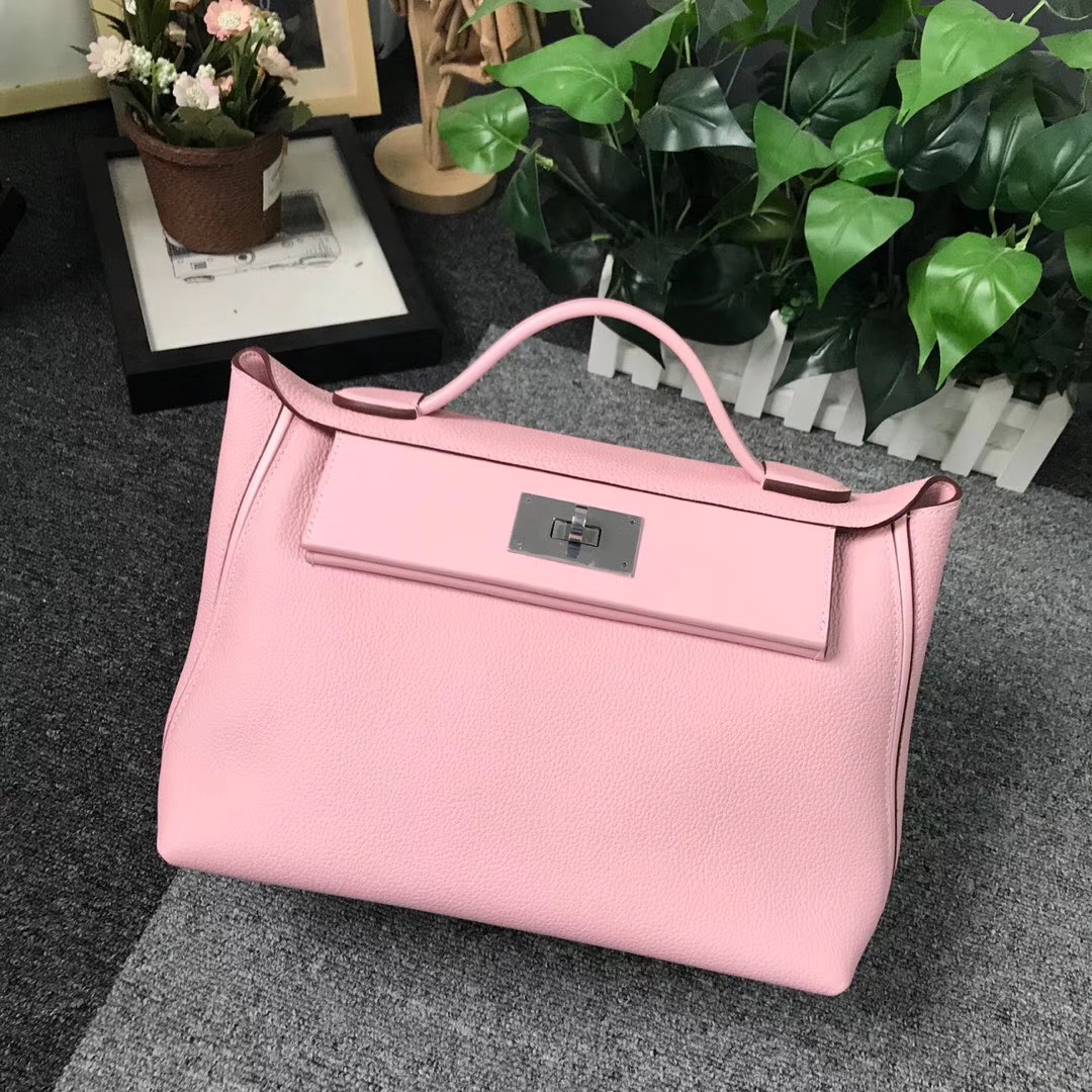Hermès（爱马仕）3Q新樱花粉 原厂御用顶级小牛皮拼Swift 皮 2424 银扣