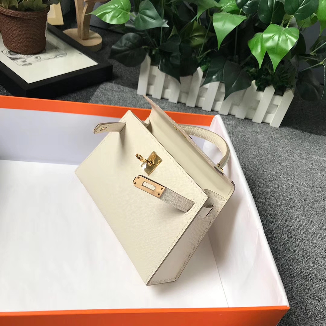 Hermès（爱马仕）奶昔白 原厂御用顶级Epsom 皮 Mini Kelly 二代 金扣 银扣 现货