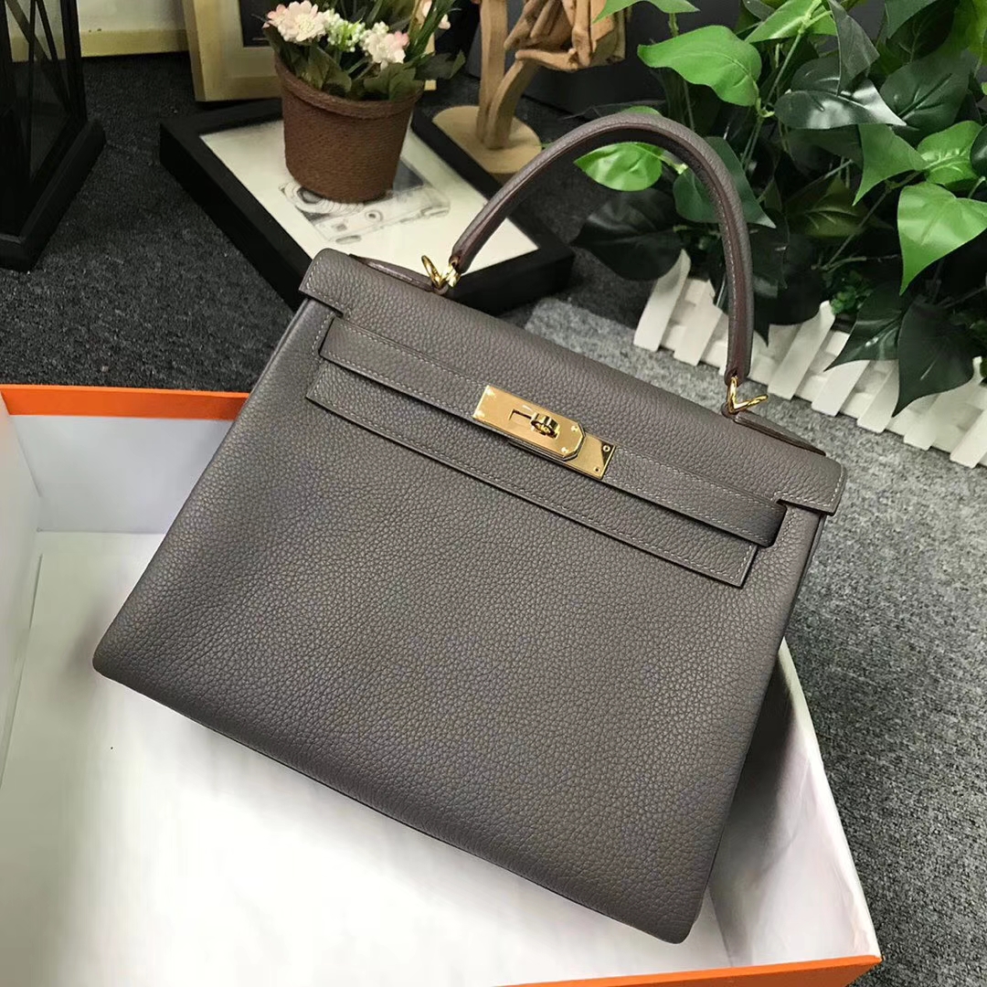 Hermès（爱马仕）8F锡器灰 原厂御用顶级小牛皮 Kelly 28 金扣 现货