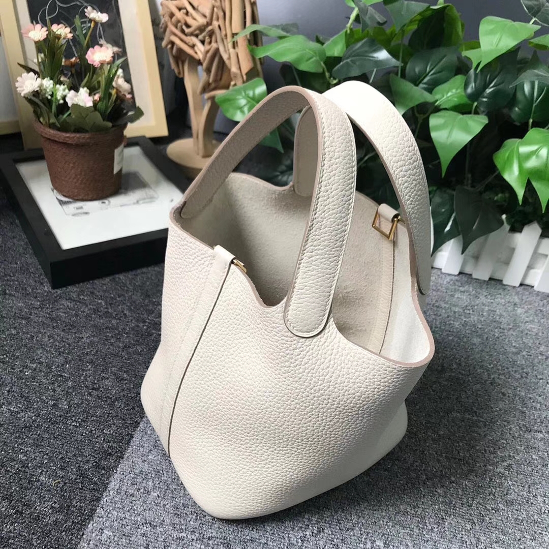 Hermès（爱马仕）奶昔白 原厂御用顶级TC 皮 Picotin  Lock 18cm 金扣 现货