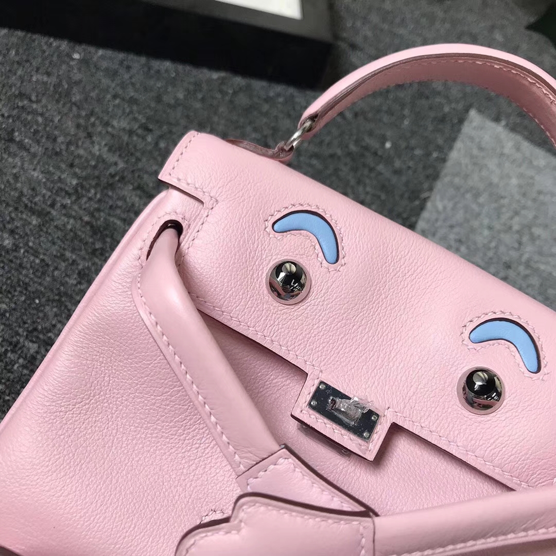 Hermès（爱马仕）3Q新樱花粉拼糖果蓝 原厂御用顶级Swift 皮 Kelly doll  银扣