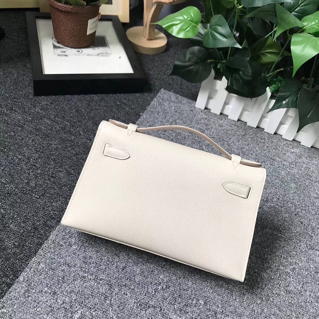 Hermès（爱马仕）奶昔白 原厂御用顶级Epsom 皮 Mini Kelly 银扣 现货