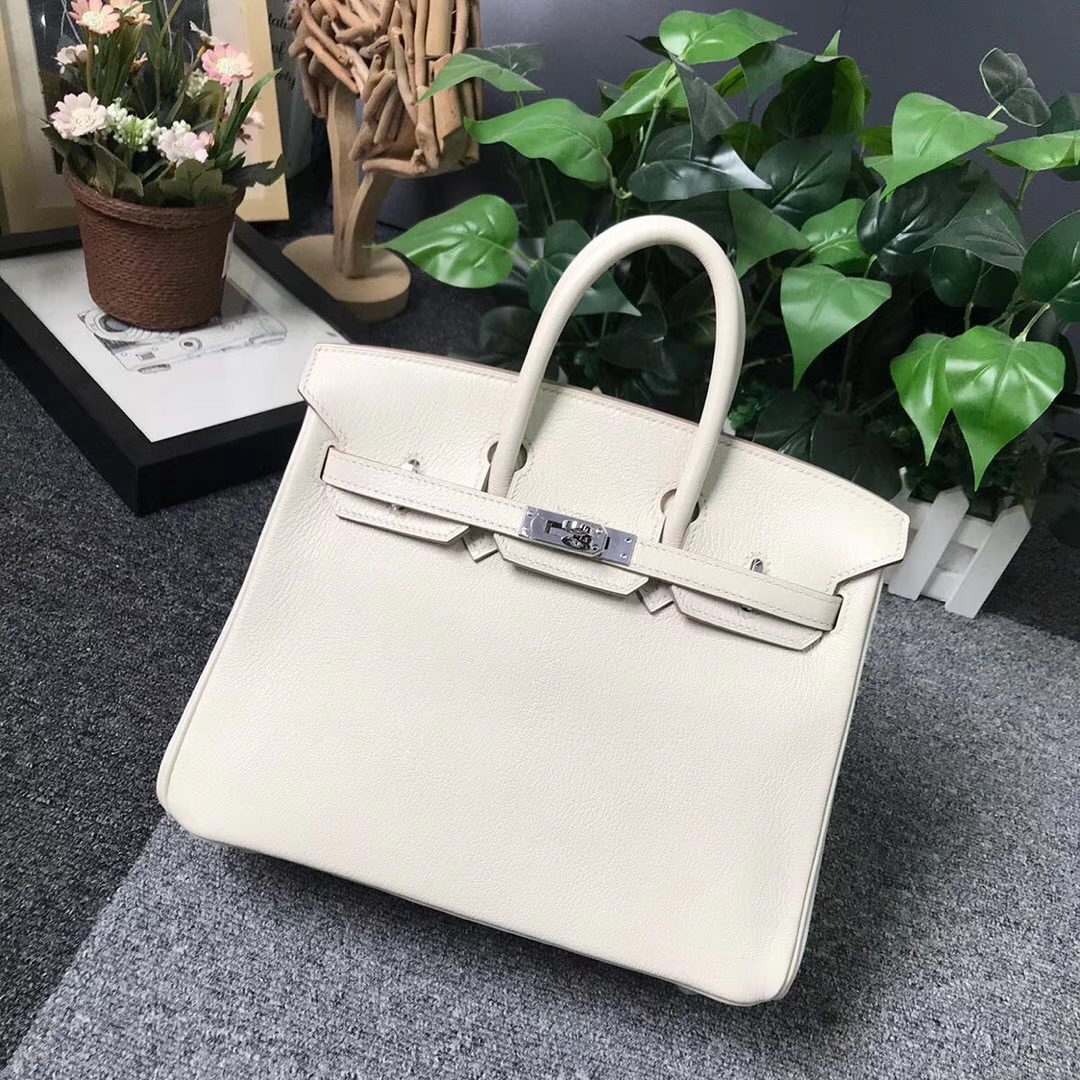 Hermès（爱马仕）奶昔白 原厂御用顶级山羊皮 Birkin 25 银扣 现货