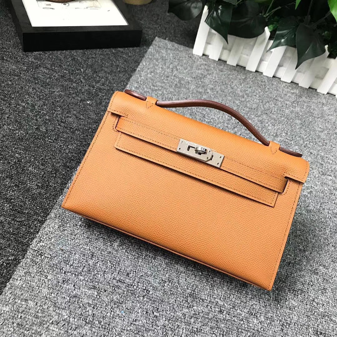 Hermès（爱马仕）金棕色 原厂御用顶级Epsom 皮 Mini Kelly 银扣 本色线
