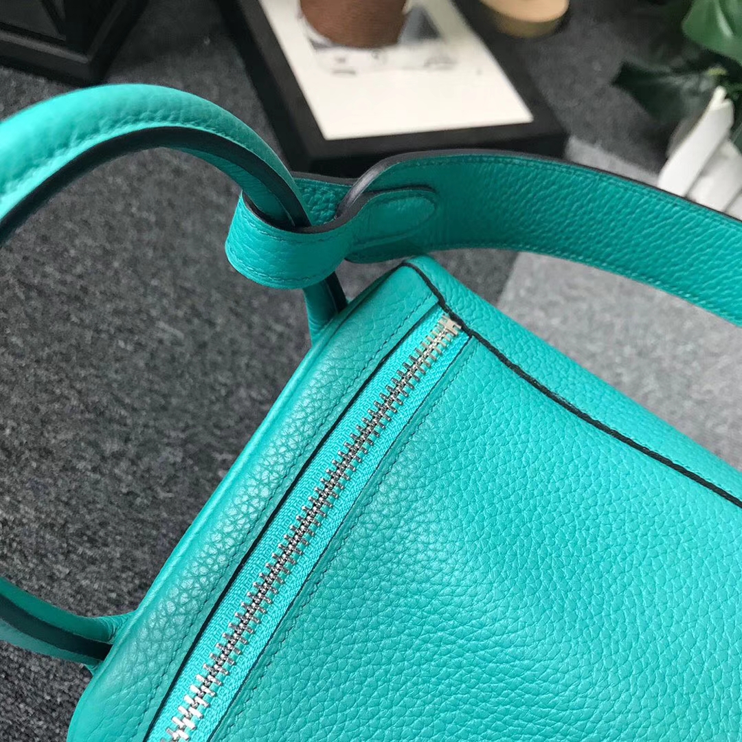 Hermès（爱马仕）7F孔雀蓝 原厂御用顶级TC 皮 Lindy 30 银扣 现货