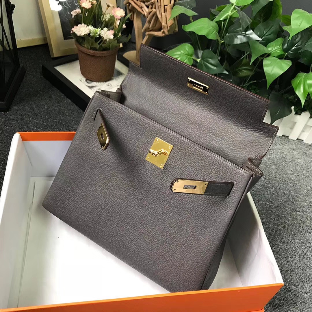 Hermès（爱马仕）8F锡器灰 原厂御用顶级小牛皮 Kelly 28 金扣 现货