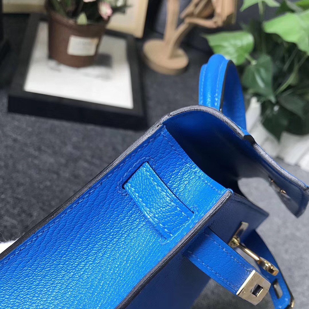 Hermès（爱马仕）水姚蓝 原厂御用顶级山羊皮 Mini Kelly 二代 金扣 现货