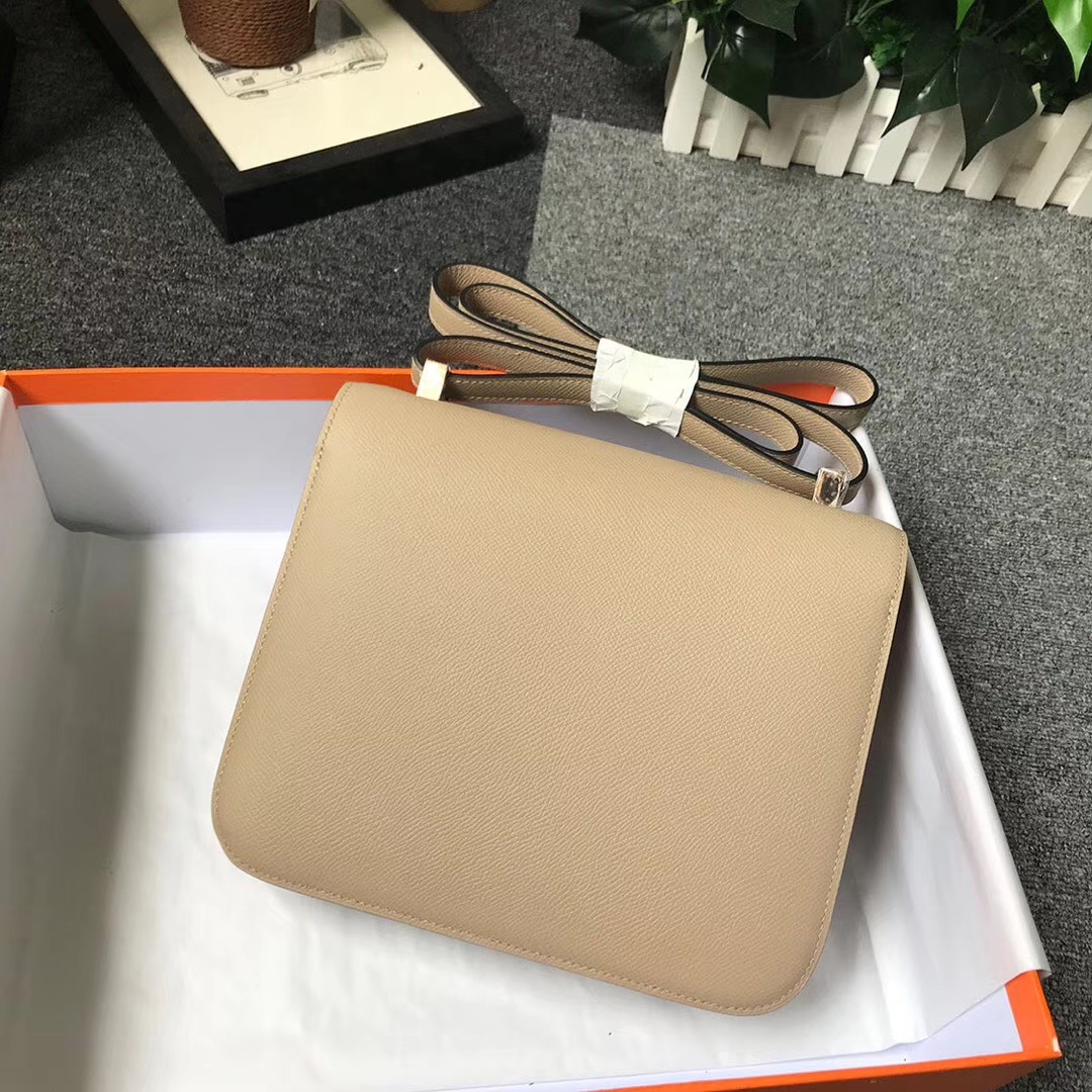 Hermès（爱马仕）S2风衣灰拼奶茶色 原厂御用顶级Epsom 皮 Constance 24 玫瑰金扣