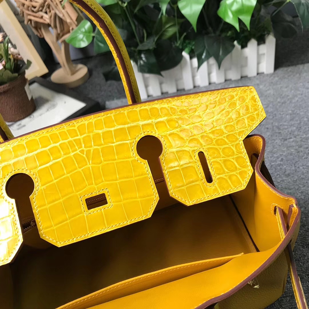 Hermès（爱马仕）9D琥珀黄 原厂御用顶级小牛皮拼鳄鱼皮 Birkin 30 金扣