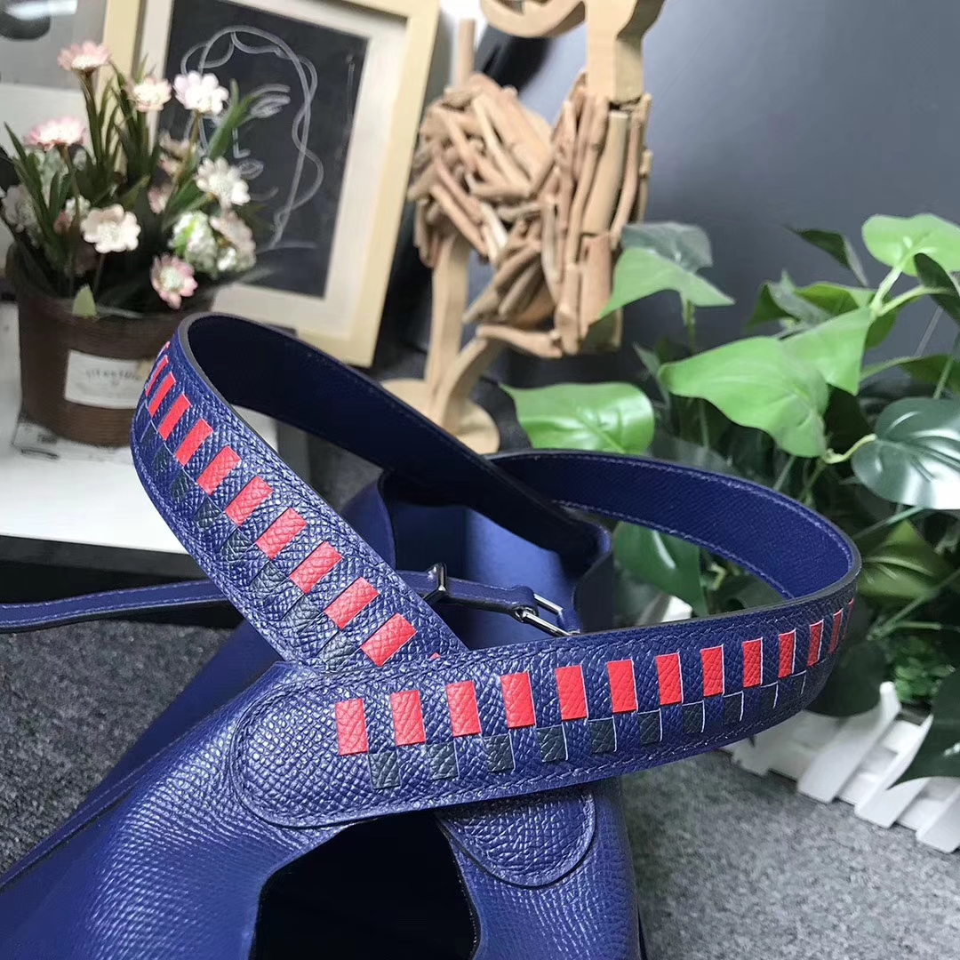 Hermès（爱马仕）7K宝石蓝 编织手腕 原厂御用顶级Epsom 皮 Picotin  Lock 22cm 银扣