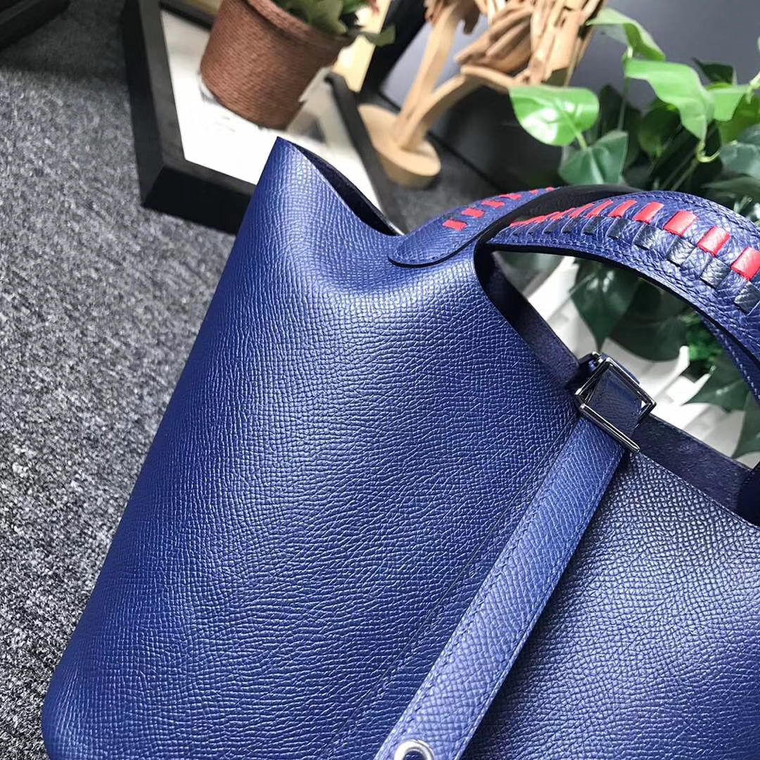 Hermès（爱马仕）琉璃蓝 编织手腕 原厂御用顶级Epsom 皮 Picotin  Lock 18cm 银扣